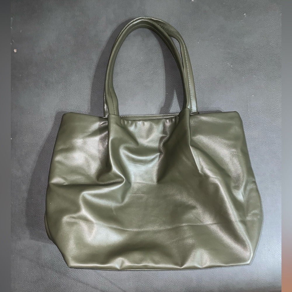 Neiman Marcus Olive Green Faux Leather Tote Bag